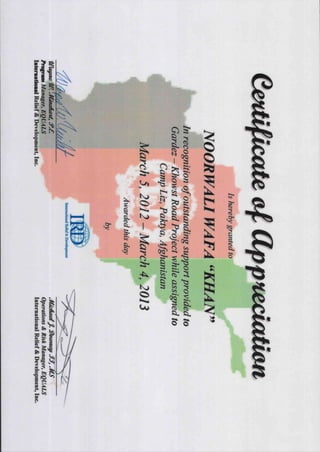 IRD Appreciation Certificate
