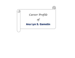 Career Profile
of
Ana Lyn S. Gamotin
 
