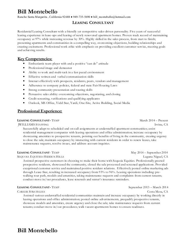 leasing professional resume