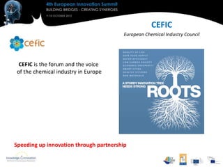 CEFIC
                                         European Chemical Industry Council




 CEFIC is the forum and the voice
of the chemical industry in Europe




Speeding up innovation through partnership
 