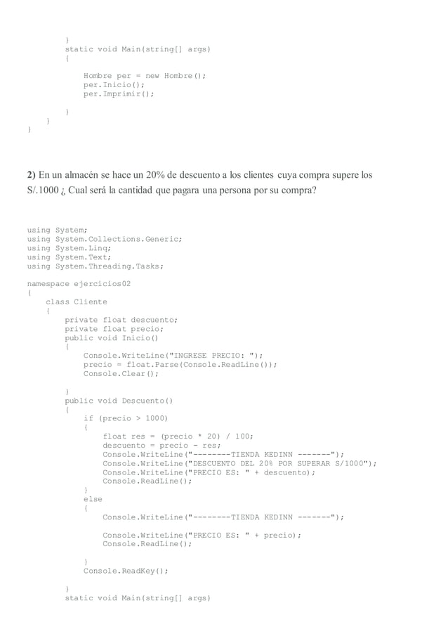 4 ejemplos en c# | DOCX | Programming Languages | Computing