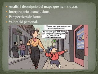  Anàlisi i descripció del mapa que hem tractat.
 Interpretació i conclusions.
 Perspectives de futur.
 Valoració personal.
 