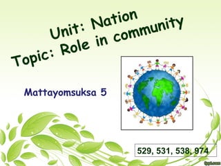 Unit: Nation
Topic: Role in community
529, 531, 538, 974
Mattayomsuksa 5
 
