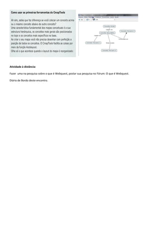 Atividade à distância:

Fazer uma na pesquisa sobre o que é Webquest, postar sua pesquisa no Fórum: O que é Webquest.

Diário de Bordo deste encontro.
 