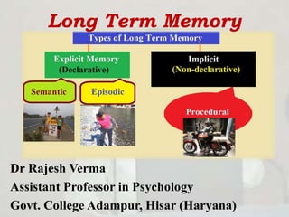 Long Term Memory
Dr Rajesh Verma
Assistant Professor in Psychology
Govt. College Adampur, Hisar (Haryana)
 