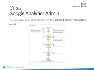 @ d o m c u s h n a n
You can view your sales funnel(s) in the standard Funnel Visualization
report.
Goals
Google Analytics Admin
 