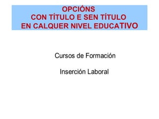 OPCIÓNS
CON TÍTULO E SEN TÍTULO
EN CALQUER NIVEL EDUCATIVO
Cursos de Formación
Inserción Laboral
 