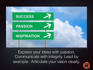 Text 
Express your ideas with passion. 
Communicate with integrity. Lead by 
example. Articulate your vision clearly. 
 
