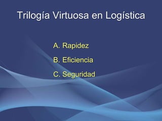 Trilogía Virtuosa en Logística 
A. Rapidez 
B. Eficiencia 
C. Seguridad 
 