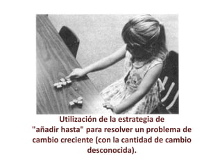 Utilización de la estrategia de 
"añadir hasta" para resolver un problema de 
cambio creciente (con la cantidad de cambio 
desconocida). 
 