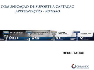 COMUNICAÇÃO DE SUPORTE À CAPTAÇÃO
Apresentações - Roteiro
RESULTADOS
 