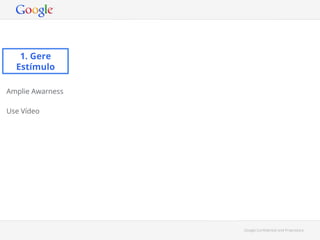 1. Gere
Estímulo
Amplie Awarness
Use Vídeo

Google Conﬁdential and Proprietary

 