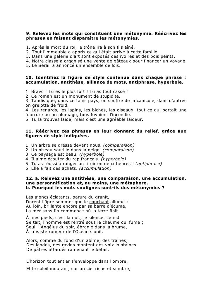 Hyperbole Figure De Style Exercices Corriges