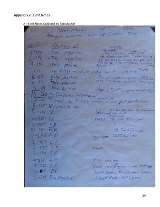   39	
  
Appendix	
  vi:	
  Field	
  Notes	
  
	
  
A	
  –	
  Field	
  Notes	
  Collected	
  By	
  Rob	
  Machol	
  
	
  
 