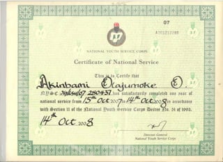 Olajumoke Akinbami - NYSC Certificate