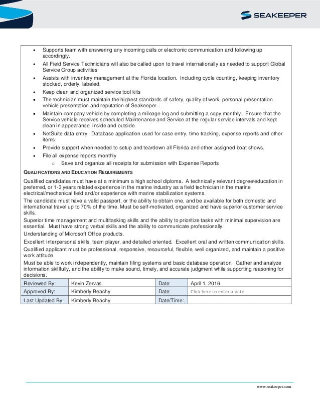 Field Service Technician Job Description Remar