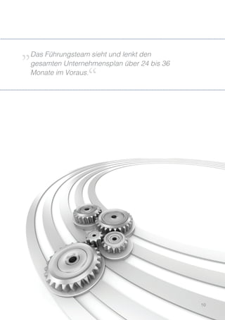 Das Führungsteam sieht und lenkt den
gesamten Unternehmensplan über 24 bis 36
Monate im Voraus.
10
 