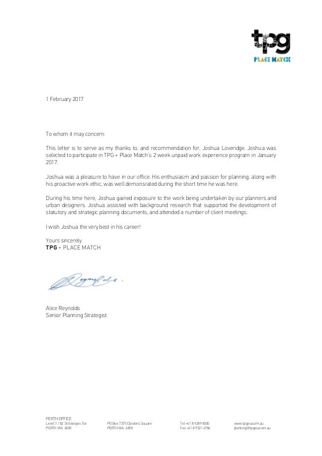 joshua loveridge work experience recommendation letter 01 02 17 st george letter of recommendation