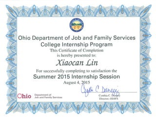 Internship Certificate of Completion - Lin, Xiaocan