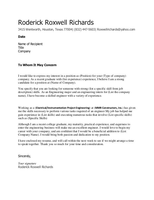 cover letter for recent college grad