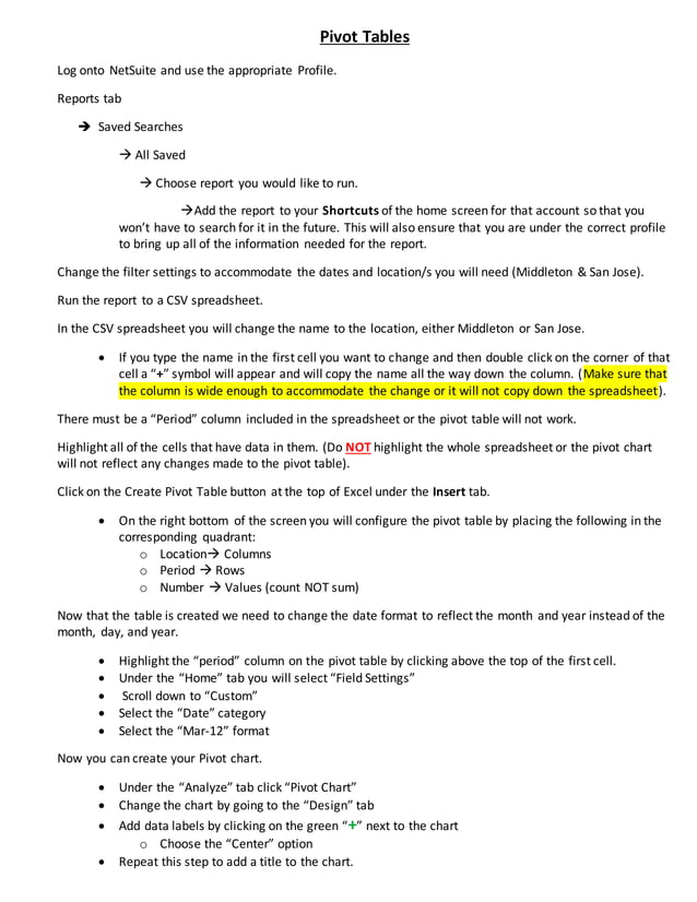 Pivot Tables PDF