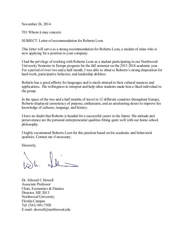 letter of recommendation ed howell university of florida letter of recommendation form