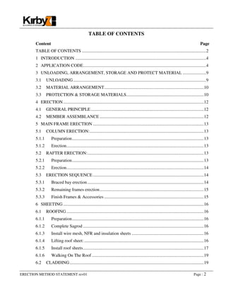 ERECTION METHOD STATEMENT rev01 Page : 2
TABLE OF CONTENTS
Content Page
TABLE OF CONTENTS ...................................