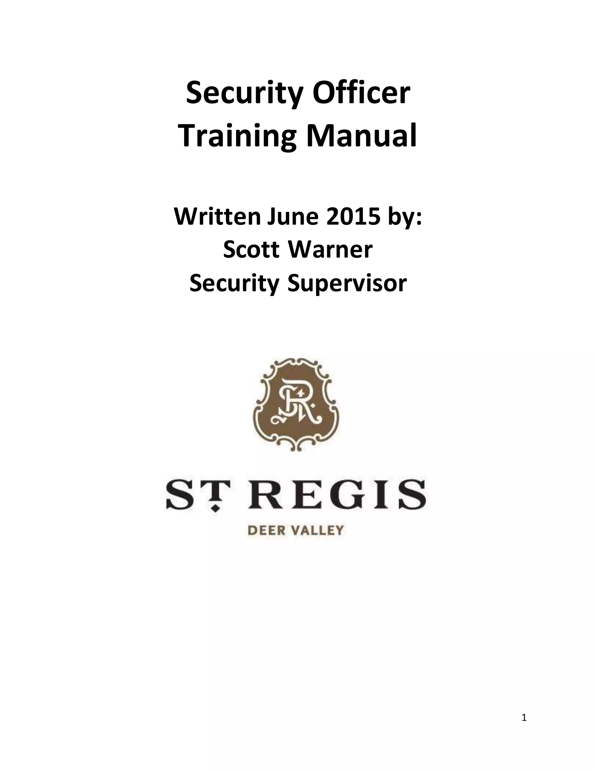 Security Officer Training Manual PDF