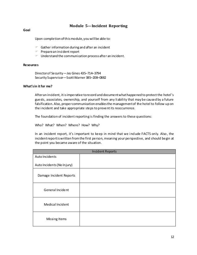 security officer training manual security officer incident report