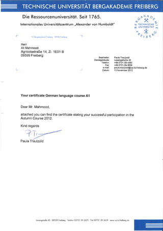 Certificate - German Language Course A1