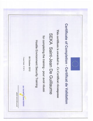 Certificate of Hostile Environment Security Training