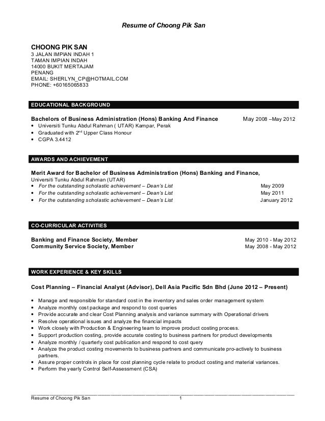 Resume Choong Pik San