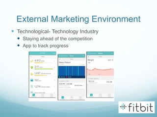 External Marketing Environment
 Technological- Technology Industry
 Staying ahead of the competition
 App to track progress
 