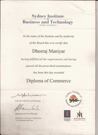 SIBT - Diploma of Commerce