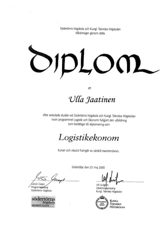 Diploma Master´s Degree , Logistikekonom