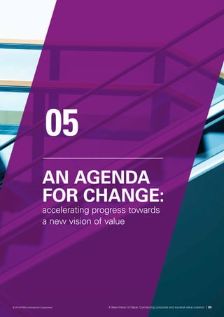 AN AGENDA
FOR CHANGE:
accelerating progress towards
a new vision of value
05
An agenda for change CHAPTER 05
A New Vision of Value: Connecting corporate and societal value creation | 89© 2014 KPMG International Cooperative
 
