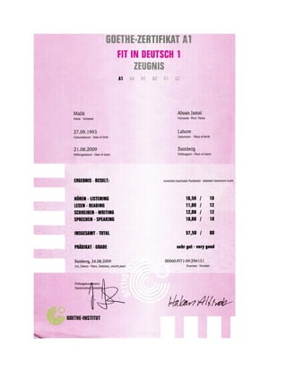 A1 Deutsch course certificates