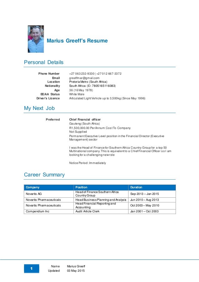 Marius Greeff S Resume