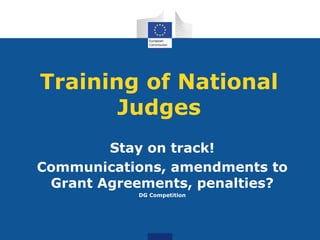 Training of National
Judges
Stay on track!
Communications, amendments to
Grant Agreements, penalties?
DG Competition
 