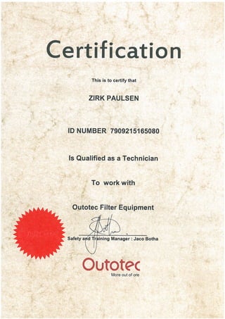 Outotec Certification 1