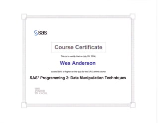 SAS Programming II Certificate