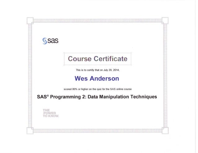 SAS Programming II Certificate