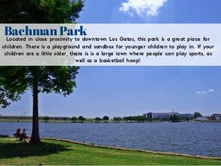Bachman ParkLocated in close proximity to downtown Los Gatos, this park is a great place for
children. There is a playgrou...