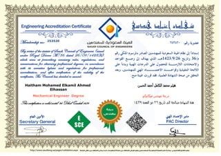 Haitham Mohamed Elkamil Ahmed
Elhassan
Mechanical Engineer Degree
This certification is valid until: 26 Dhul Qaedah 1439
253520
 