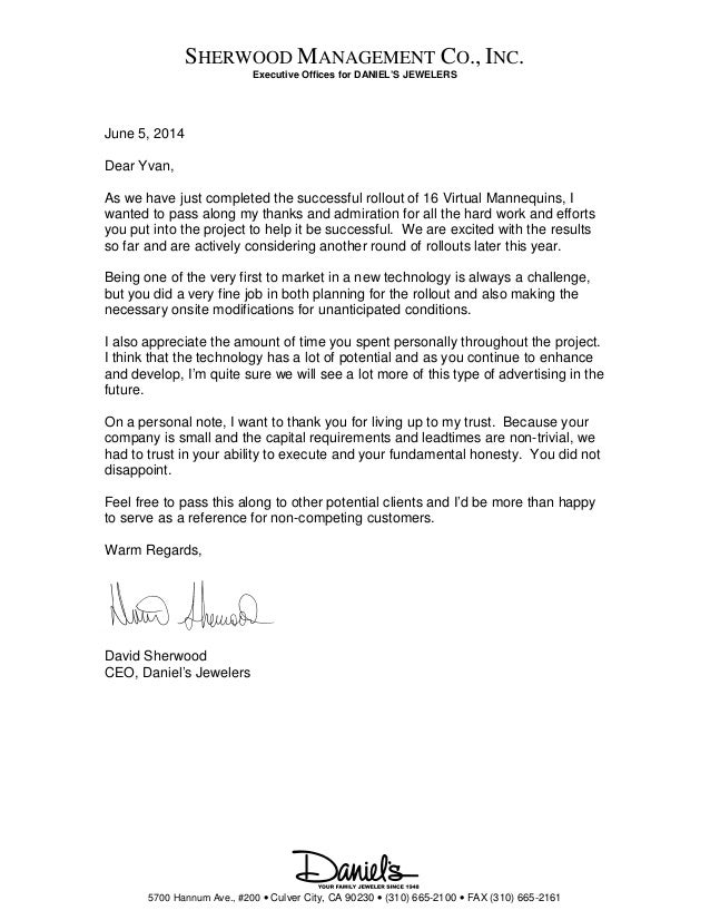 daniels jewelers reference letter thanks letter for recommendation letter