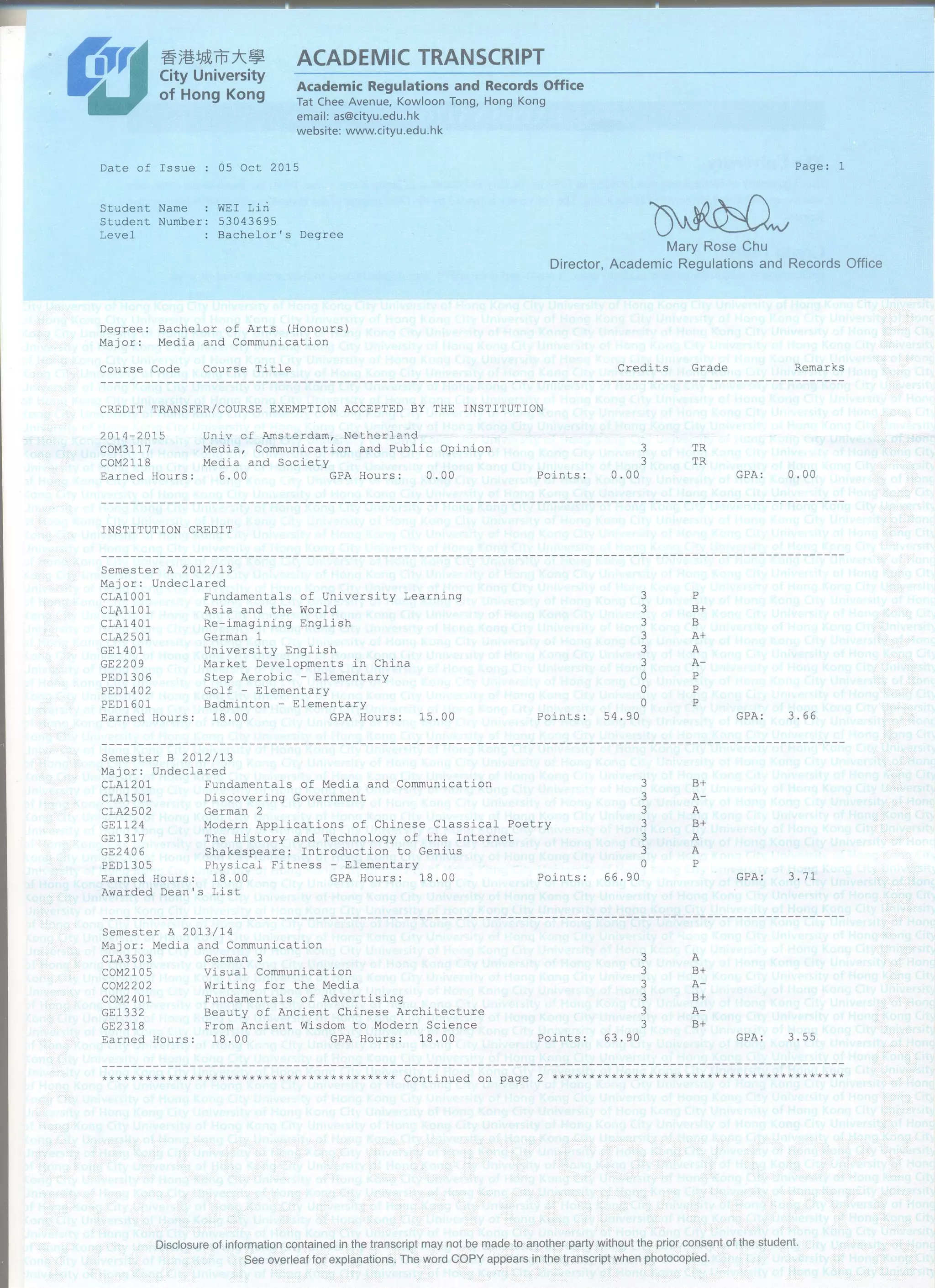 Academic Transcript | PDF