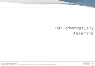 © 2013 Protiviti Middle East Region
CONFIDENTIAL: This document is for your company's internal use only and may not be copied nor distributed to any third party.
10
2
High Performing Quality
Assessments
 