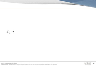 © 2013 Protiviti Middle East Region
CONFIDENTIAL: This document is for your company's internal use only and may not be copied nor distributed to any third party.
41
Quiz
 