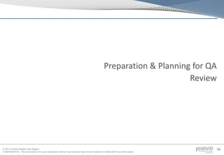 © 2013 Protiviti Middle East Region
CONFIDENTIAL: This document is for your company's internal use only and may not be copied nor distributed to any third party.
56
Preparation & Planning for QA
Review
 