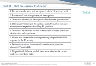 © 2013 Protiviti Middle East Region
CONFIDENTIAL: This document is for your company's internal use only and may not be copied nor distributed to any third party.
78
Tool 14 – Staff Professional Proficiency
Tool 14
 